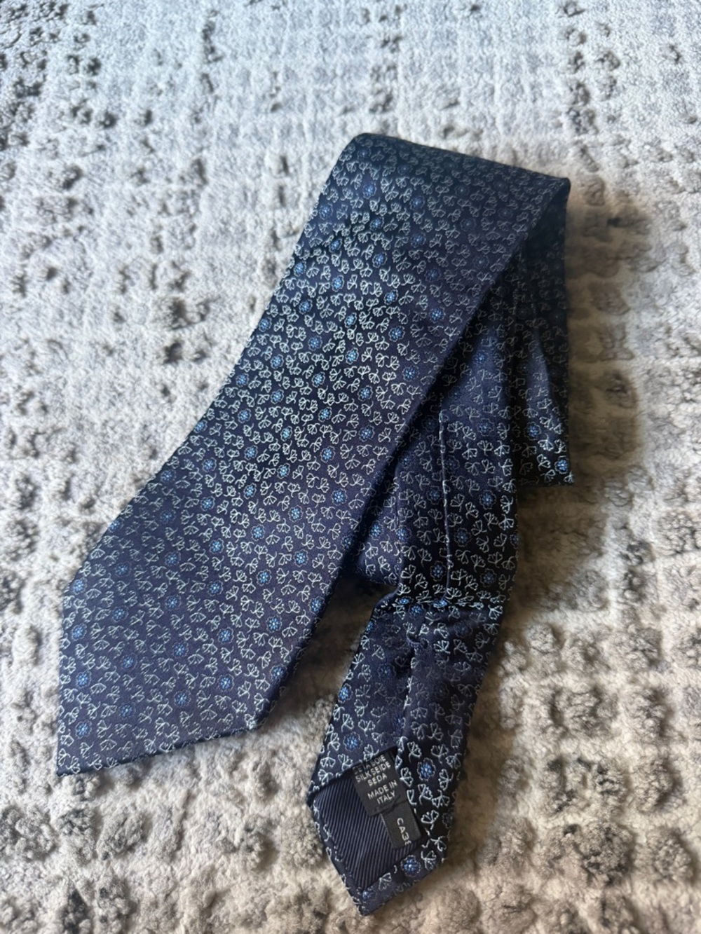 Ermenegildo Zegna Navy Blue Silk Tie with Light Blue Motif